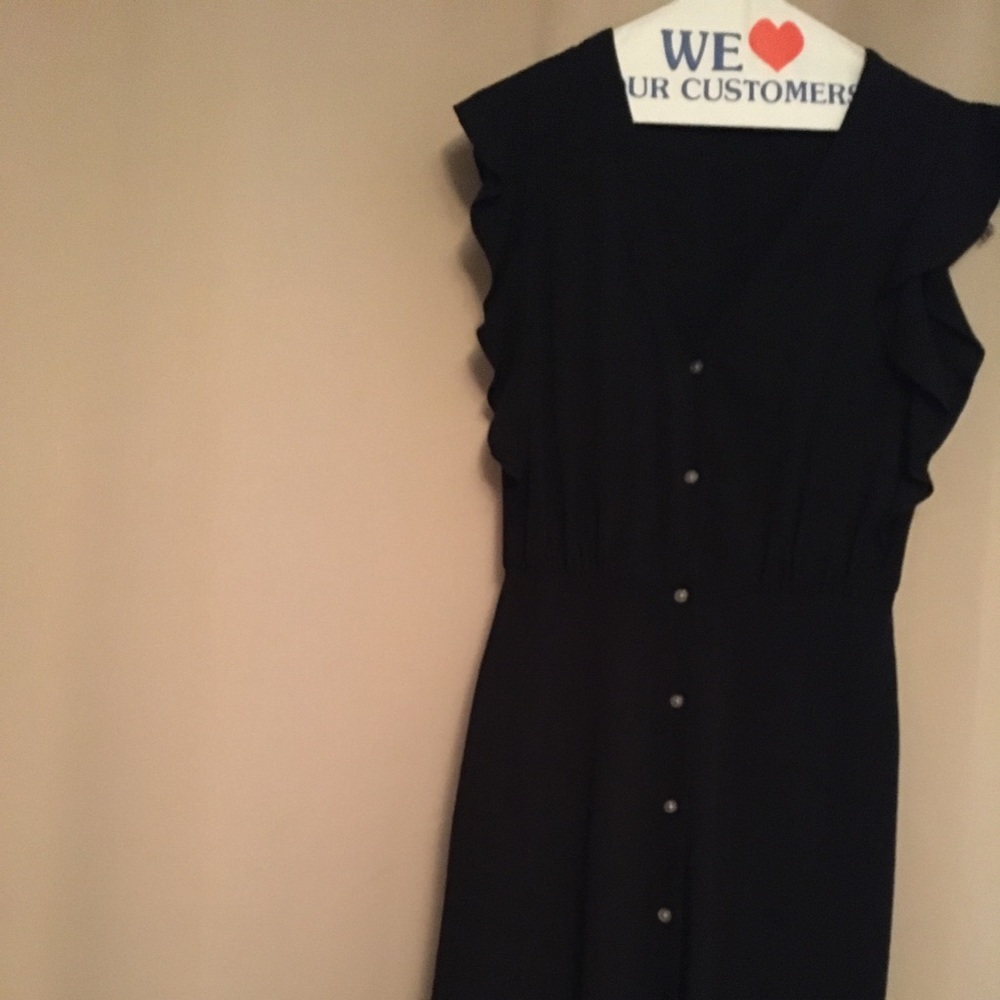 Black dress cap sleeves with soft ruffles